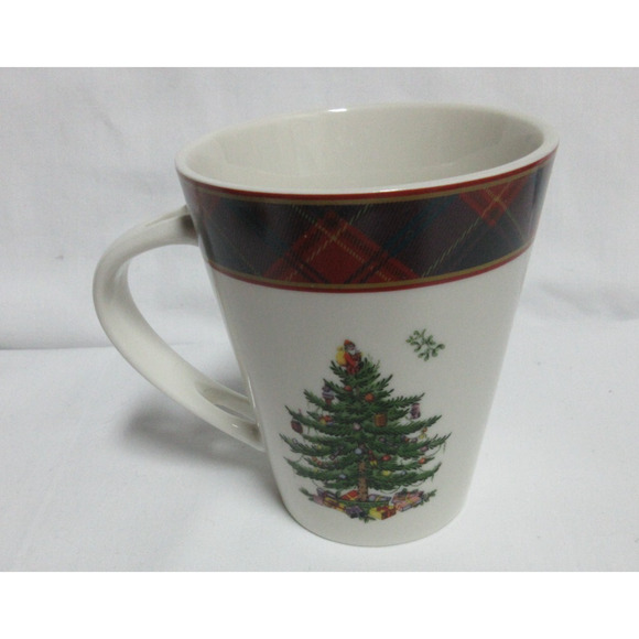 Spode Mug & Spoon set- Christmas Tree, Tartan Plaid 14oz New in Box Gift - Picture 5 of 9